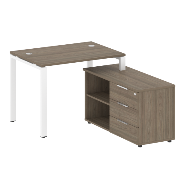 Рабочая станция с опорной тумбой правая Metal System Style БП.РС-СТС-2.1 Пр 1100x1520x750 (Вяз/Белый металл)