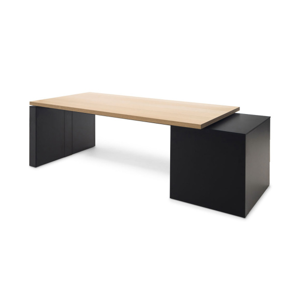 RENZ Стол для руководителя с тумбой (Светлый эвкалипт/Черный)
