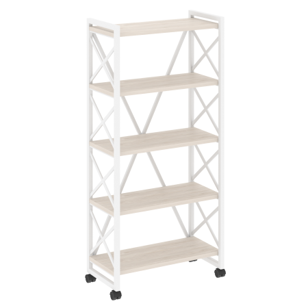 Стеллаж на колесных опорах-5 полок VR.L-MST.K-5.8 800x400x1704 (Денвер Светлый/Белый металл)