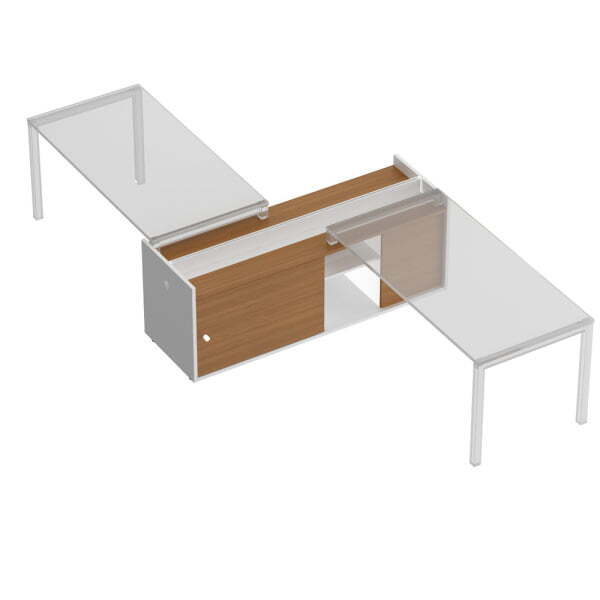 Тумба опорная 180 c ProSystem с отверстиями под кабель-канал Profiquadro КВ 2003 БВ 1800x604x682 (Белый премиум / Вишня скандинавская)