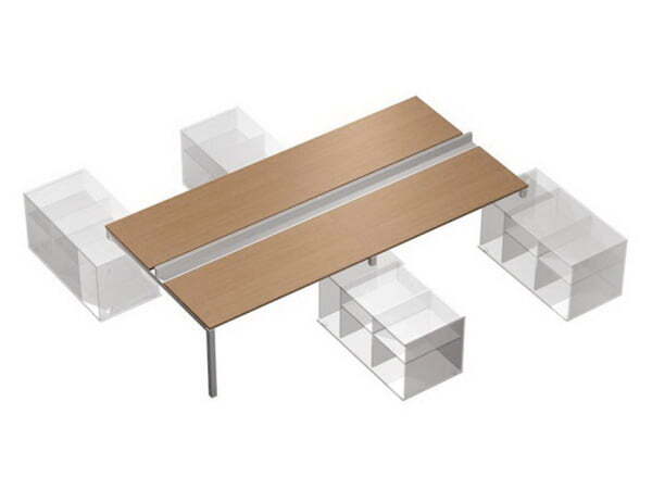 Рабочая станция (4х160) с ProSystem на 4-х опорных тумбах правых (БЕЗ ТУМБ) Profiquadro КВ 0153-2 БВ (Белый премиум / Вишня скандинавскаяСерый)