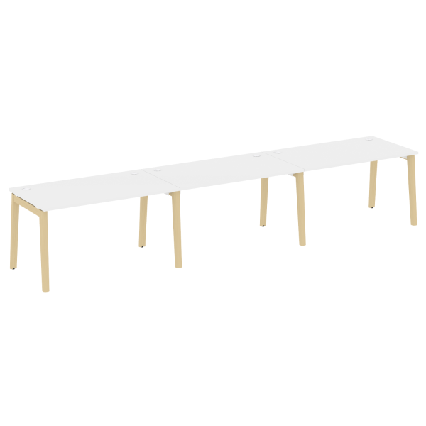 Рабочая станция на деревянных опорах Onix Wood OW.RS-3.3.8 4140x800x750 (Белый Бриллиант/Дуб Светлый)