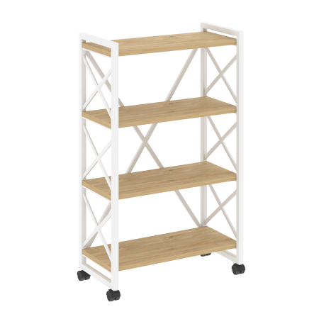 Стеллаж на колесных опорах-4 полки VR.L-MST.K-4.8 800x400x1334 (Тиквуд Светлый/Белый металл)