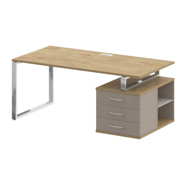 Стол руководителя с опорной тумбой, правый Shift SK.SRT-180 (R) (1800x904x753) (Тиквуд Светлый-Капучино | Хром)