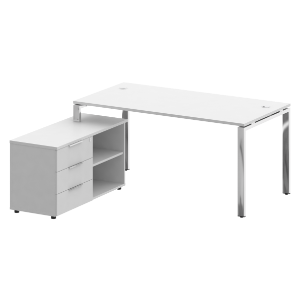 Стол для руководителя с тумбой левый БГ.СРТ-4.8 (L) 1700x1620x750 (Белый/Нерж. Сталь)