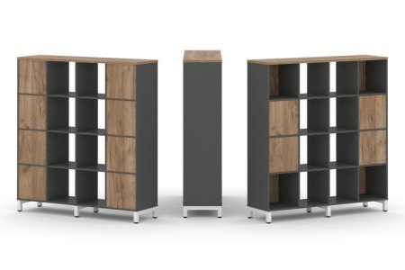 Набор стеллажа 1 сторонний, 4 яруса SN.NS-441 (1488х400х1615) (Антрацит/Дуб Табак/Металл Белый)