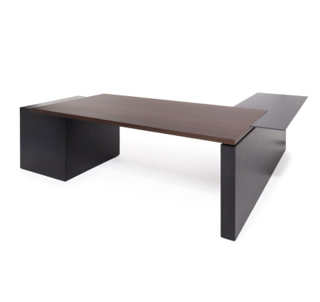 RENZ Стол для руководителя с тумбой и приставкой SX (Эвкалипт морен/Черный)