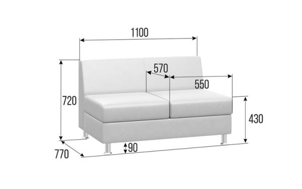 Диван без подлокотников двухместный PR.D-2 (Oregon 03)