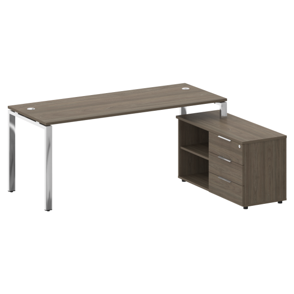 Стол для руководителя с тумбой правый БГ.СРТ-5.7 (R) 1900x1520x750 (Вяз Благородный/Нерж. Сталь)