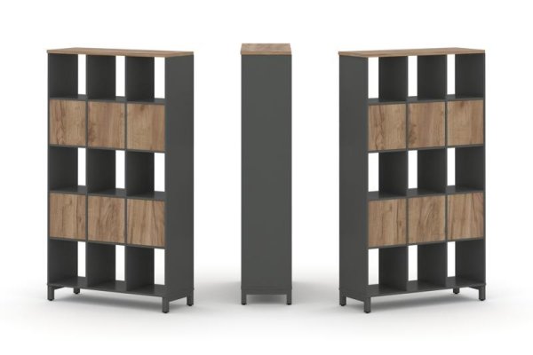 Набор стеллажа 2-х сторонний, 5 ярусов SN.NSD-531 (1121х400х1982) (Антрацит/Дуб Табак/Металл Антрацит)