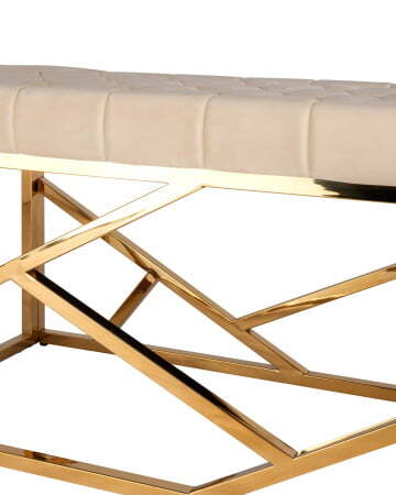 Банкетка-скамейка АРТ ДЕКО велюр бежевый сталь золото (Банкетка Арт Деко бежевый)