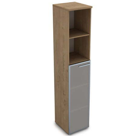 9ПП.005.15 Пенал высокий со стеклом и открытой полкой (400x450x2045), правый (Teakwood)