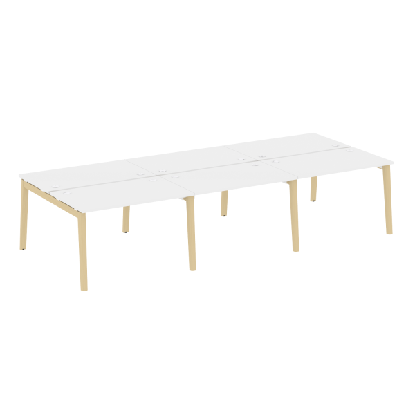 Рабочая станция на деревянных опорах Onix Wood OW.D.RS-6.2.7 3540x1475x750 (Белый Бриллиант/Дуб Светлый)