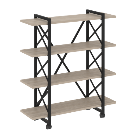 Стеллаж на колесных опорах-4 полки VR.L-MST.K-4.8V 1200x400x1334 (Дуб Аттик/Черный металл)