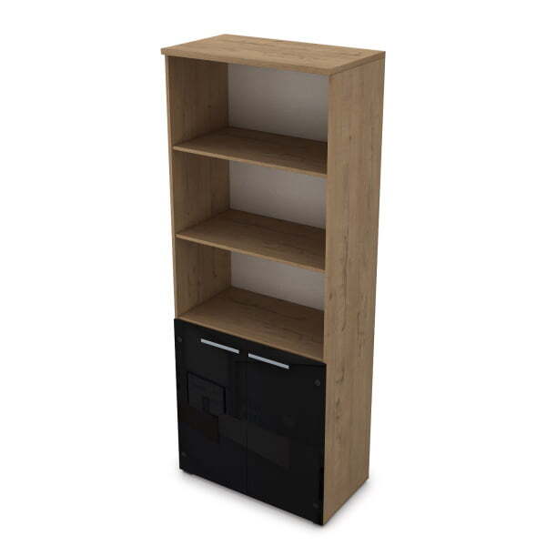9Ш.005.28 Шкаф высокий со стеклом и открытыми полками (800x450x2045) (Teakwood)