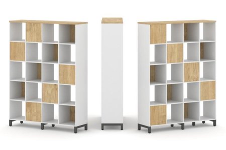 Набор стеллажа 2-х сторонний, 5 ярусов SN.NSD-541 (1488х400х1982) (Белый/Тиквуд Светлый/Металл Антрацит)