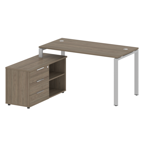 Рабочая станция с опорной тумбой левая Metal System Style БП.РС-СТС-2.3 Л 1500x1520x750 (Вяз/Серый металл)