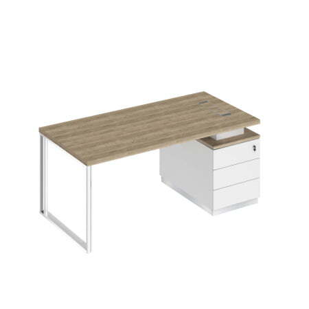 Стол руководителя на опорной тумбе левый Bravo БР 103 1800x900x750 (Дуб гладстоун светлый / Белый премиум / Белый премиумСерый)