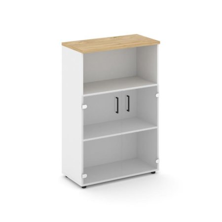 Шкаф средний широкий SN.STS.E-202 (796х400х1203) (Белый/Тиквуд Светлый/Прозрачный)