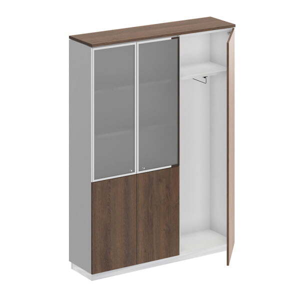 Шкаф комбинированный (документы со стеклом - одежда узкий) City СИ 310 1502x400x2034 (Дуб гладстоун / Белый премиум / Белый премиум)