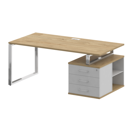 Стол руководителя с опорной тумбой, правый Shift SK.SRT-180 (R) (1800x904x753) (Тиквуд Светлый-Белый Бриллиант | Хром)