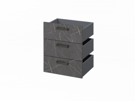 Комплект из 3 ящиков, фасады ЛМДФ FB-124.G 560x418x670 (Древесина Графит/Камень Пьетра Гриджиа черный)