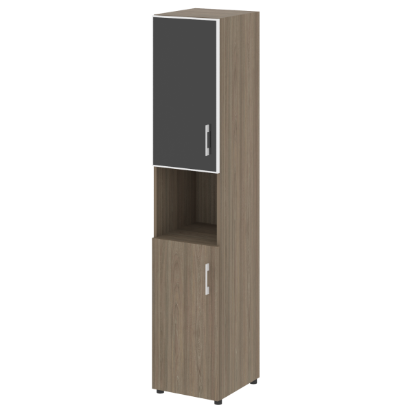 Шкаф для документов с нишей левый узкий со стеклом черным LT.SU-1.4 R (L) Black (Вяз Благородный)