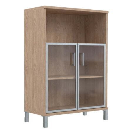 Шкаф 3 уровня, широкий, стекло в AL раме Born B-420.4 900x450x1286 (Дуб Девон)