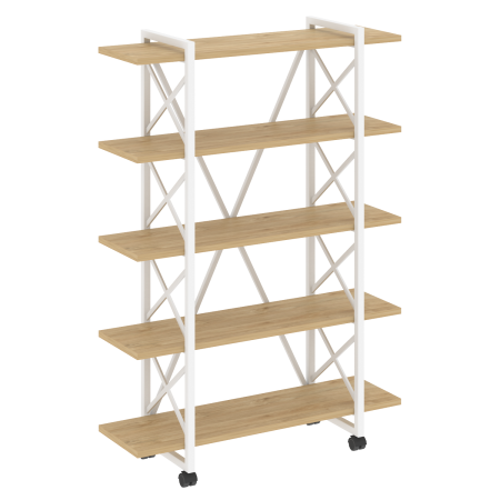 Стеллаж на колесных опорах-5 полок VR.L-MST.K-5.8V 1200x400x1704 (Тиквуд Светлый/Белый металл)
