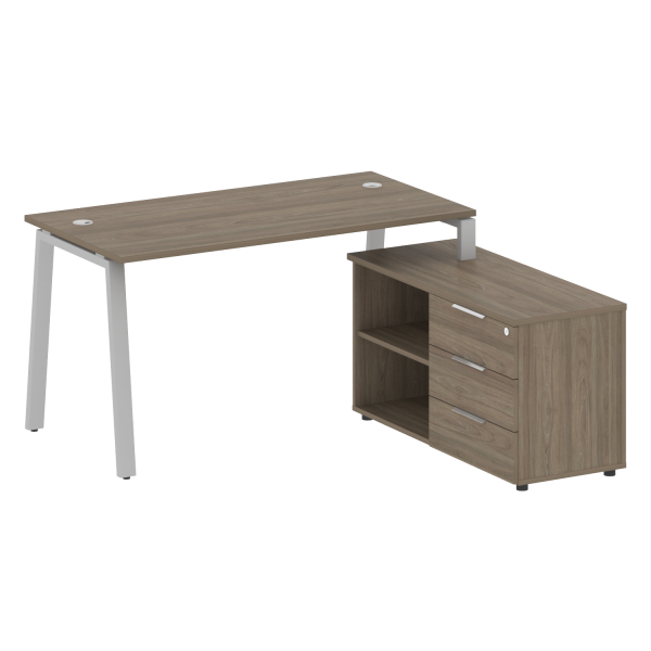 Рабочая станция с тумбой на А-образном м/к Metal System Style БА.РС-СТС-2.3 (R) 1500x1520x750 (Вяз/Серый металл)