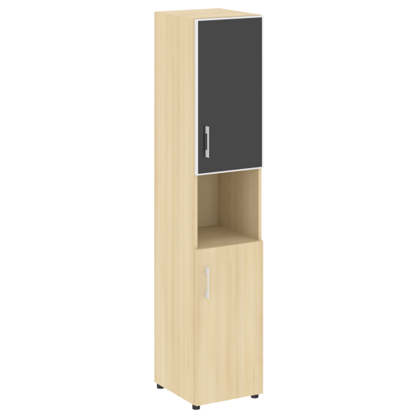 Шкаф для документов с нишей узкий со стеклом черным LT.SU-1.4 R (R) Black (Акация Лорка)