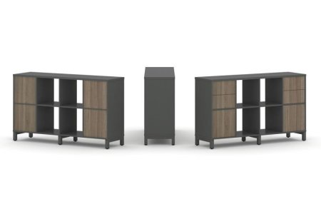 Набор стеллажа 1 сторонний, 2 яруса SN.NS-241 (1488х400х881) (Антрацит/Вяз Благородный/Металл Антрацит)