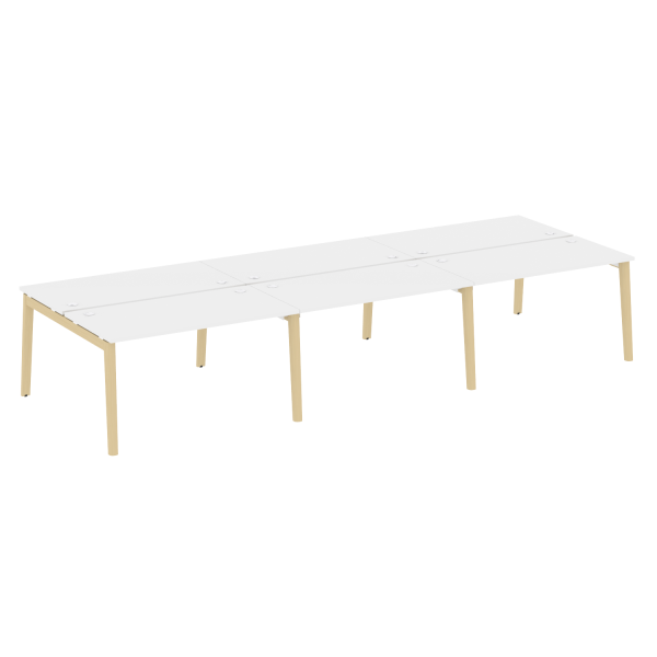 Рабочая станция на деревянных опорах Onix Wood OW.D.RS-6.3.7 4140x1475x750 (Белый Бриллиант/Дуб Светлый)