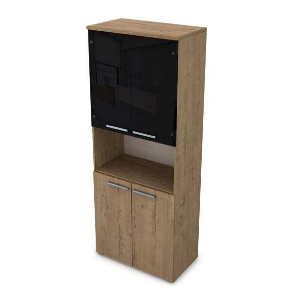 9Ш.005.27 Шкаф высокий со стеклом и нишей (800x450x2045) (Teakwood)