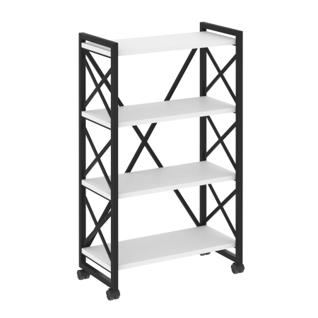 Стеллаж на колесных опорах-4 полки VR.L-MST.K-4.8 800x400x1334 (Белый Бриллиант/Черный металл)