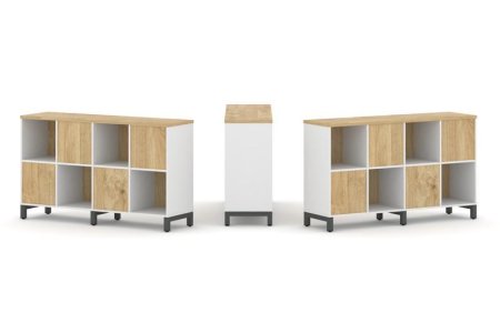 Набор стеллажа 2-х сторонний, 2 яруса SN.NSD-241 (1488х400х881) (Белый/Тиквуд Светлый/Металл Антрацит)