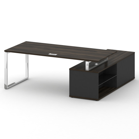 Стол руководителя с опорной греденцией, левый Shift SK.SRG-200 (L) (2000x1800x753) (Дуб Мали-Антрацит | Хром)