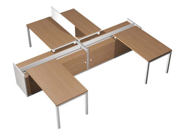 Рабочая станция (4x120) на 2-x опорных тумбах-купе с ProSystem Profiquadro КВ 0173 БВ 2790x3600x750 (Белый премиум / Вишня скандинавскаяСерый)