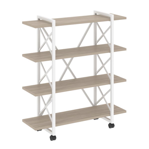 Стеллаж на колесных опорах-4 полки VR.L-MST.K-4.8V 1200x400x1334 (Дуб Аттик/Белый металл)