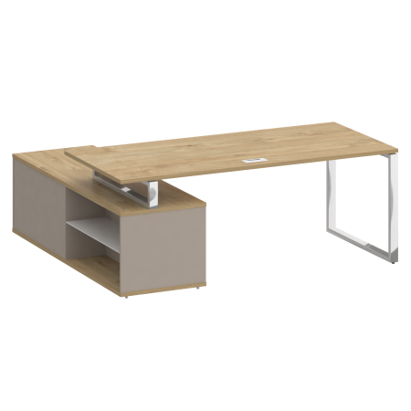 Стол руководителя с опорной греденцией, правый Shift SK.SRG-200 (R) (2000x1800x753) (Тиквуд Светлый-Капучино | Хром)