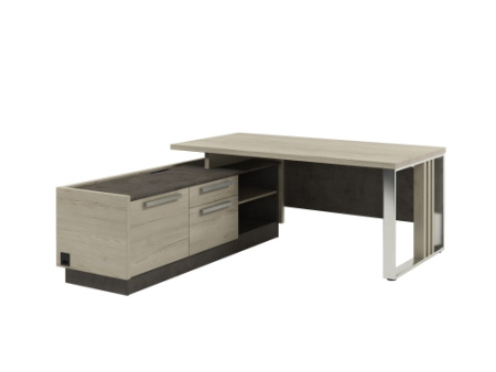 Стол с опорной тумбой и металлической опорой, левый Vestar Z-418л.1000 1800x2030x750 (Дуб Галифакс белый/Бетон Чикаго)