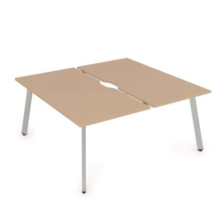 10БДВ.289 Стол системы Бенч с вырезом, сдвоенный, на 2 рабочих места (1400x1635x750) (Mokko/Алюминий матовый металл)