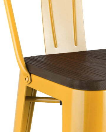 Стул барный TOLIX WOOD со спинкой желтый (Стул барный Tolix желтый глянцевый, темное дерево)