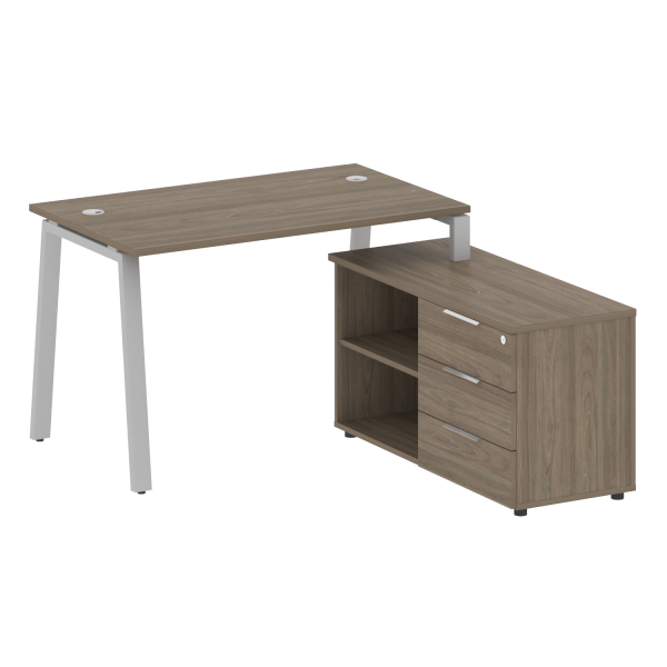 Рабочая станция с тумбой на А-образном м/к Metal System Style БА.РС-СТС-2.2 (R) 1300x1520x750 (Вяз/Серый металл)