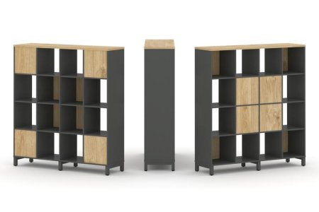 Набор стеллажа 2-х сторонний, 4 яруса SN.NSD-441 (1488х400х1615) (Антрацит/Тиквуд Светлый/Металл Антрацит)