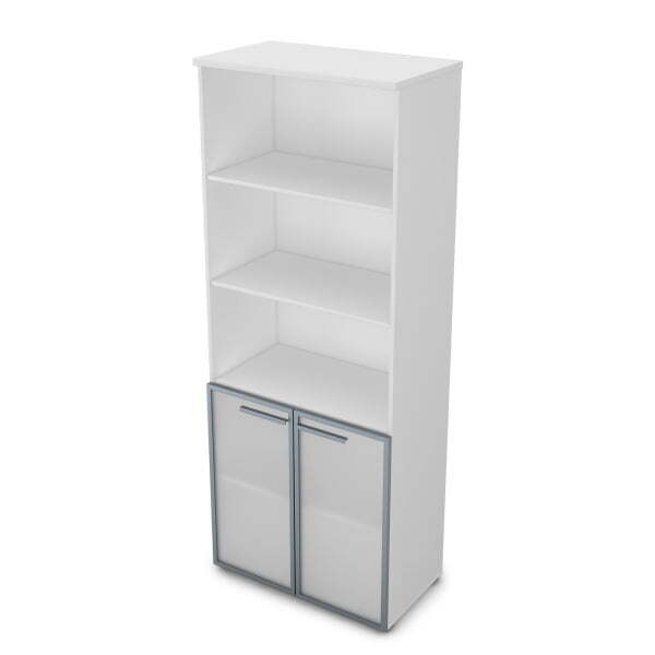 9Ш.005.21 Шкаф высокий со стеклом и открытыми полками (800x450x2045) (Белый премиум)