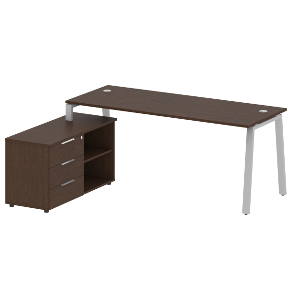 Рабочая станция с тумбой на А-образном м/к Metal System Style БА.РС-СТС-2.5 (L) 1900x1520x750 (Венге Цаво/Серый металл)