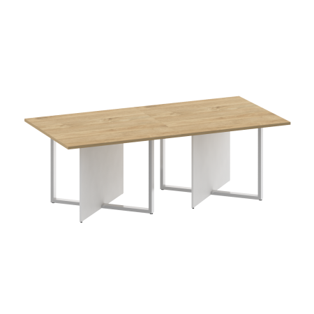 Стол переговорный, двойной, прямоугольный Shift SK.SP-KV-110-2 (2200x1100x753) (Тиквуд Светлый-Белый Бриллиант | Хром)