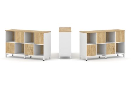 Набор стеллажа 2-х сторонний, 2 яруса SN.NSD-241 (1488х400х881) (Белый/Тиквуд Светлый/Металл Белый)