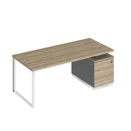 Стол руководителя на опорной тумбе правый Bravo БР 104 2000x900x750 (Дуб гладстоун светлый / Антрацит премиум / Дуб гладстоун светлыйСерый)